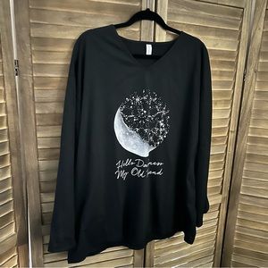 CHICYEA Black V-Neck 3/4 Sleeve Top Hello Darkness My Old Friend XL